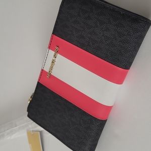 MICHAEL KORS Black and Neon Pink Double Zip Wristlet NWT